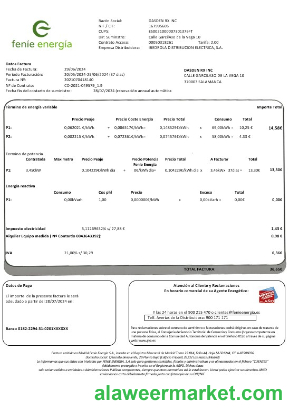 Spain Feníe Energía business utility bill template in Word and PDF formats